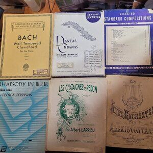 Vintage Piano Sheet Music Lot of 8 Bach Gershwin Lecuona Stanford King Larrieu